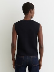 Reiss Navy Ria Textured-Knit Button-Through Waistcoat - Image 5 of 6