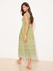 Lipsy Green Sleeveless Broderie Hybrid Midi Dress - Image 2 of 4