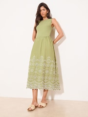 Lipsy Green Sleeveless Broderie Hybrid Midi Dress - Image 3 of 4