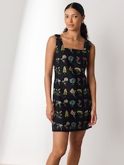Black Floral Embroidered Mini Shift Dress - Image 1 of 8