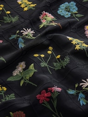 Black Floral Embroidered Mini Shift Dress - Image 7 of 8