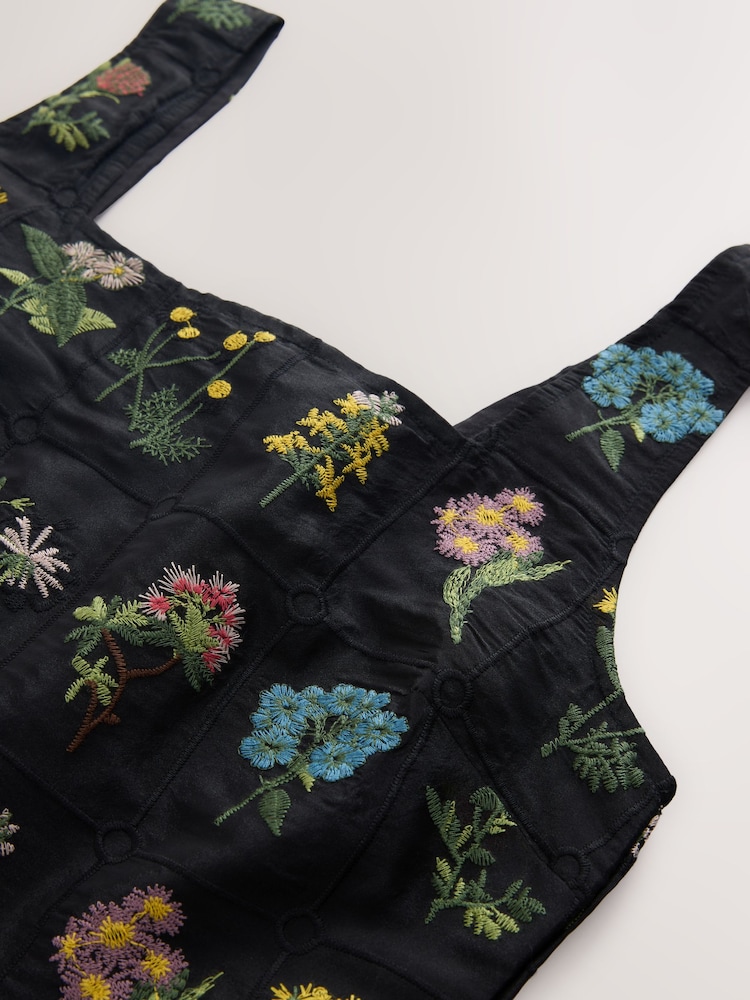 Black Floral Embroidered Mini Shift Dress - Image 8 of 8