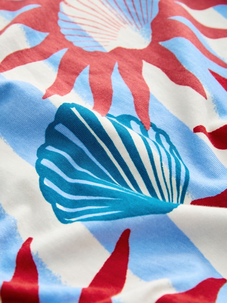 Blue/White Stripe with Border Print - Midikleid aus Jersey mit gerafftem Körper und Flügelärmel - Bild 2 von 3