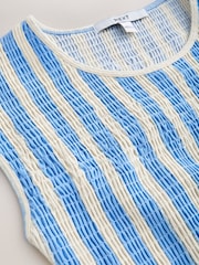 Imprimé à rayures bleues et blanches avec bordure - Robe mi-longue en jersey froncé à mancherons - Image 7 de 7