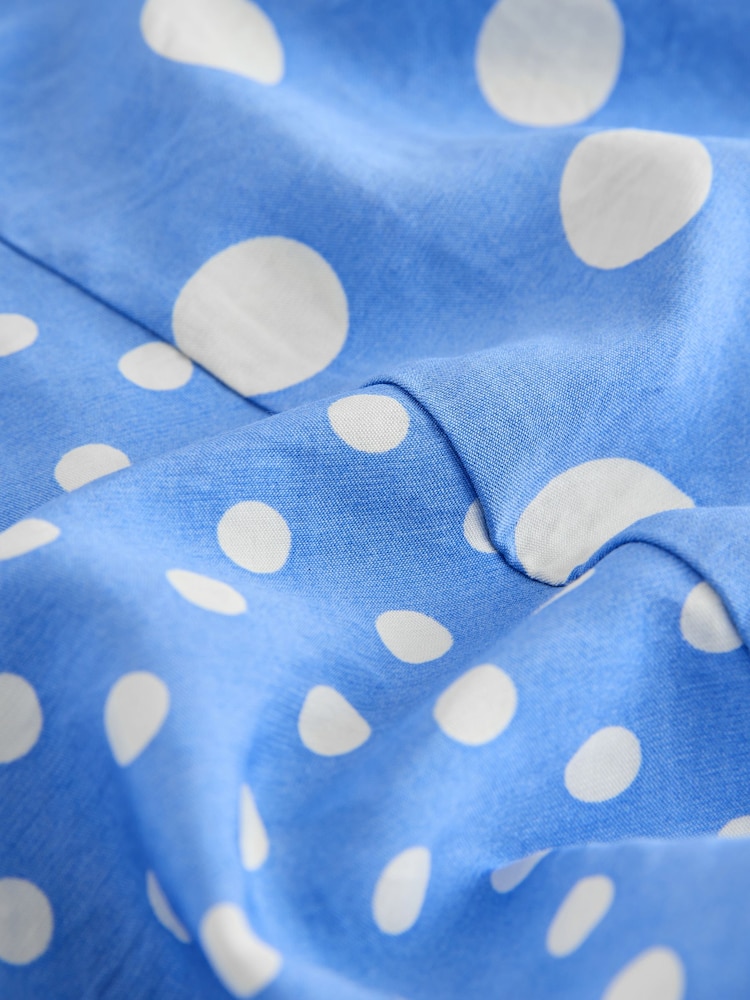 Blue Polka Dot Puff Sleeve Button Through Mini Dress - Image 2 of 3 Blue Polka Dot Puff Sleeve Button Through Mini Dress - Image 2 of 3