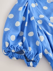 Blue Polka Dot Puff Sleeve Button Through Mini Dress - Image 3 of 3