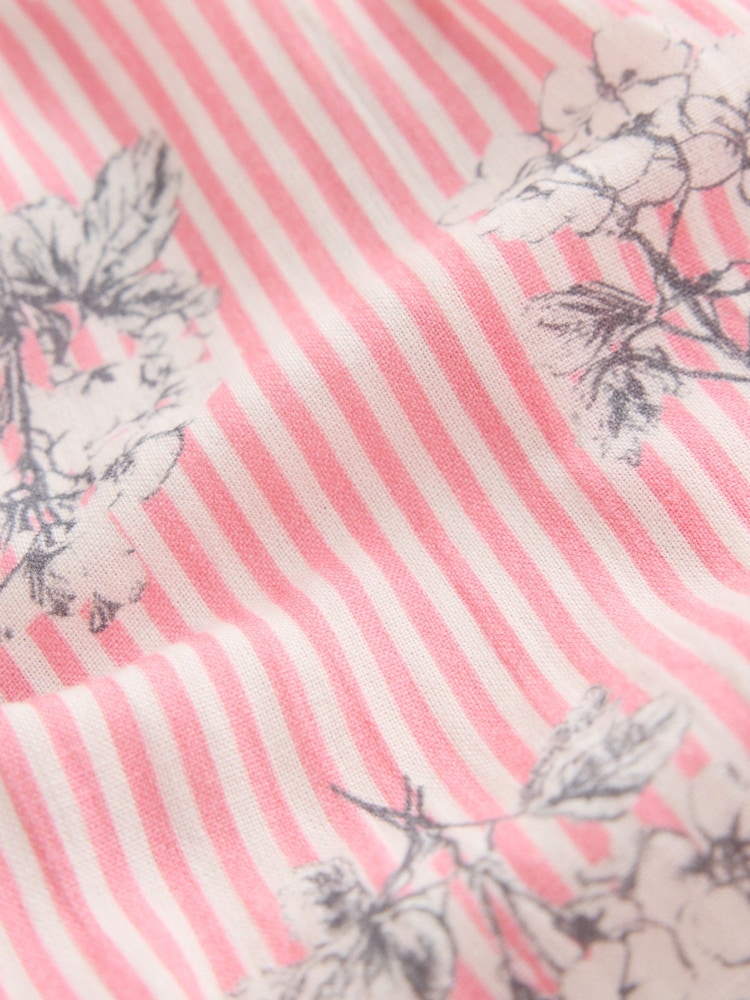 Pink Floral Stripe Scallop Sleeve Edge Wrap Midi Dress - Image 3 of 3 Pink Floral Stripe Scallop Sleeve Edge Wrap Midi Dress - Image 3 of 3