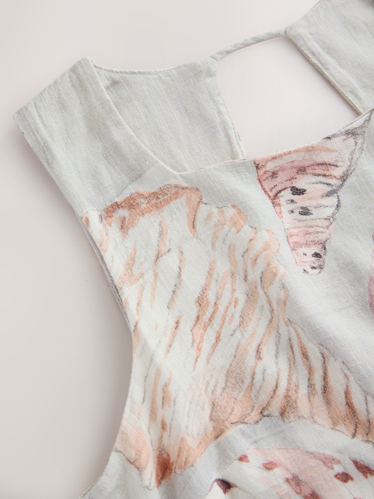 Ecru/Blue Shell Print National Trust x Next - Linen Rich Square Neck Shift Mini Dress - Imagen 8 de 8