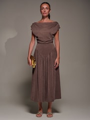 Jolie Moi Brown Asymmetric Neckline Midaxi Dress - Image 1 of 6