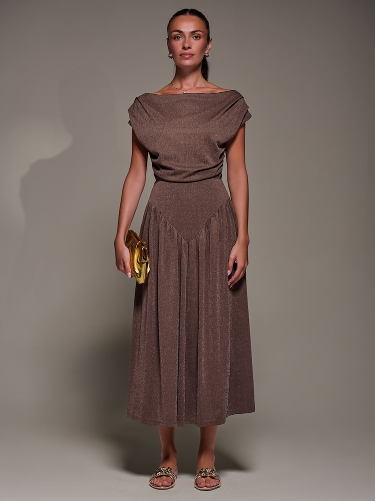 Jolie Moi Brown Asymmetric Neckline Midaxi Dress - Image 1 of 6