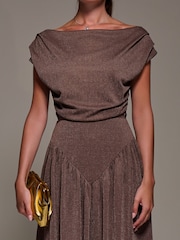 Jolie Moi Brown Asymmetric Neckline Midaxi Dress - Image 3 of 6