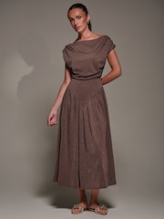 Jolie Moi Brown Asymmetric Neckline Midaxi Dress - Image 4 of 6
