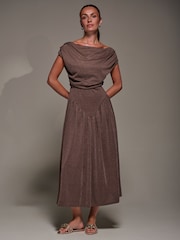 Jolie Moi Brown Asymmetric Neckline Midaxi Dress - Image 5 of 6