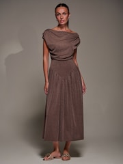 Jolie Moi Brown Asymmetric Neckline Midaxi Dress - Image 6 of 6