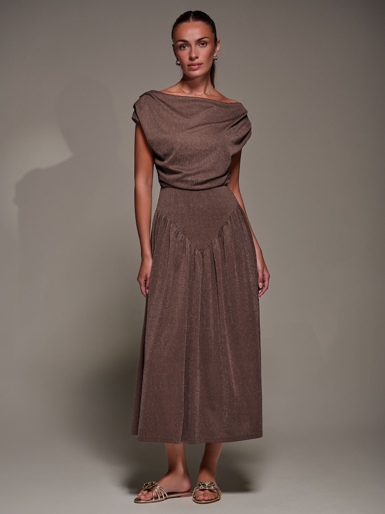 Jolie Moi Brown Asymmetric Neckline Midaxi Dress - Image 6 of 6