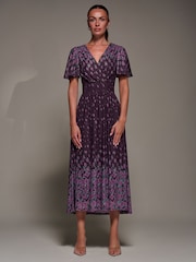 Jolie Moi Purple Mirrored Mesh Short Sleeve Midaxi Dress - Image 1 of 6
