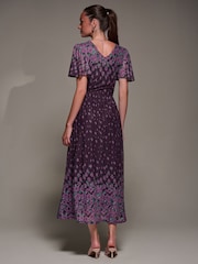 Jolie Moi Purple Mirrored Mesh Short Sleeve Midaxi Dress - Image 2 of 6
