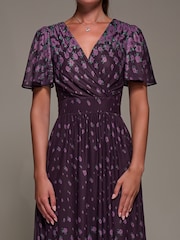Jolie Moi Purple Mirrored Mesh Short Sleeve Midaxi Dress - Image 3 of 6