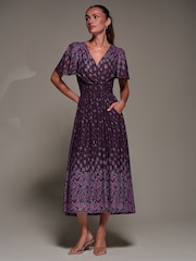 Jolie Moi Purple Mirrored Mesh Short Sleeve Midaxi Dress - Image 4 of 6
