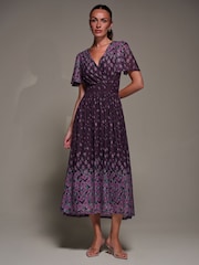 Jolie Moi Purple Mirrored Mesh Short Sleeve Midaxi Dress - Image 5 of 6