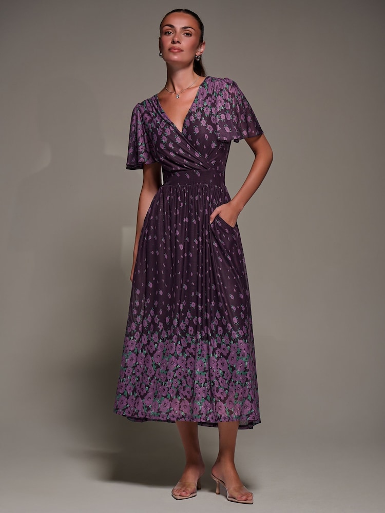 Jolie Moi Purple Mirrored Mesh Short Sleeve Midaxi Dress - Image 6 of 6