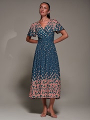 Jolie Moi Blue Mirrored Mesh Short Sleeve Midaxi Dress - Image 6 of 6
