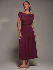 Jolie Moi Red Asymmetric Neckline Midaxi Dress - Image 4 of 6