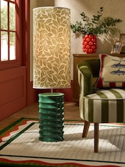 Lia Gold x Next Green/Ecru Leaf Print Ribbed Ceramic Base Floor Lamp - Image 1 of 6