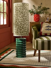 Lia Gold x Next Green/Ecru Leaf Print Ribbed Ceramic Base Floor Lamp - Image 2 of 6