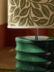 Lia Gold x Next Green/Ecru Leaf Print Ribbed Ceramic Base Floor Lamp - Image 3 of 6
