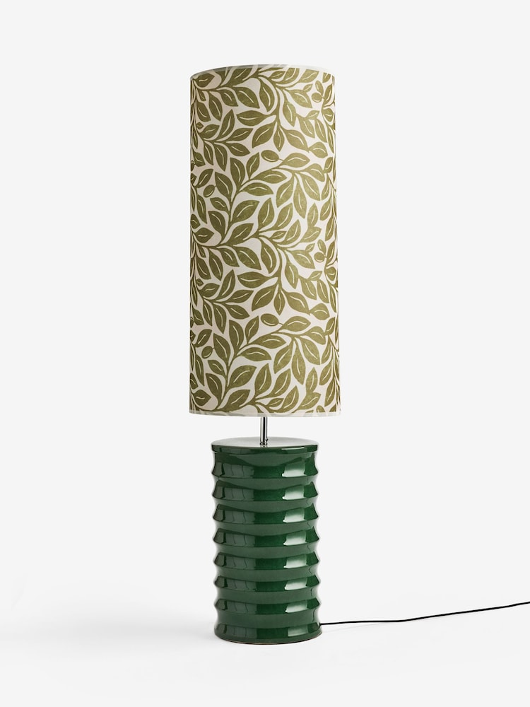 Lia Gold x Next Green/Ecru Leaf Print Ribbed Ceramic Base Floor Lamp - Image 6 of 6 Lia Gold x Next Green/Ecru Leaf Print Ribbed Ceramic Base Floor Lamp - Image 6 of 6