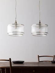 The Set 2 Pack Brass Ribbed Glass Pendant Ceiling Lights - Image 2 of 5