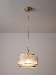 The Set 2 Pack Brass Ribbed Glass Pendant Ceiling Lights - Image 3 of 5
