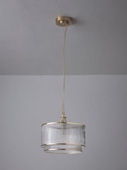 The Set 2 Pack Brass Ribbed Glass Pendant Ceiling Lights - Image 4 of 5