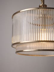 The Set 2 Pack Brass Ribbed Glass Pendant Ceiling Lights - Image 5 of 5