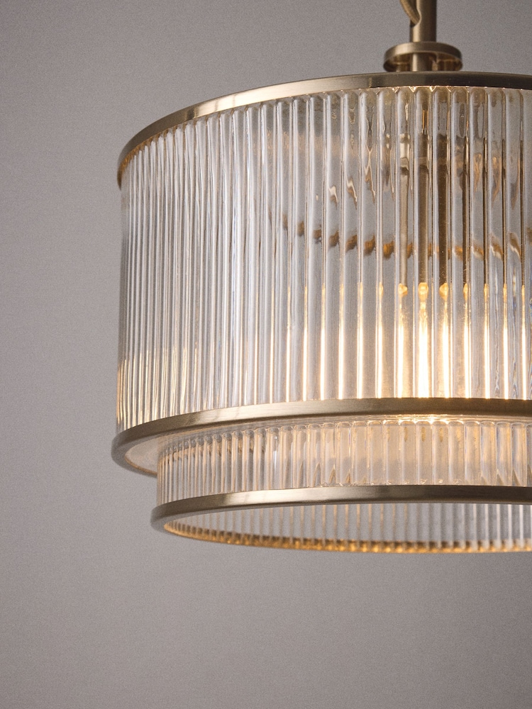 The Set 2 Pack Brass Ribbed Glass Pendant Ceiling Lights - Image 5 of 5