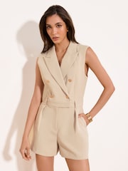 Lipsy White Military Button Sleeveless Playsuit - Image 1 of 4