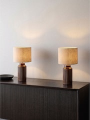 The Set Set of 2 Brown/Cream Ribbed Ceramic Table Lamps - Image 1 of 5