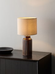The Set Set of 2 Brown/Cream Ribbed Ceramic Table Lamps - Image 2 of 5