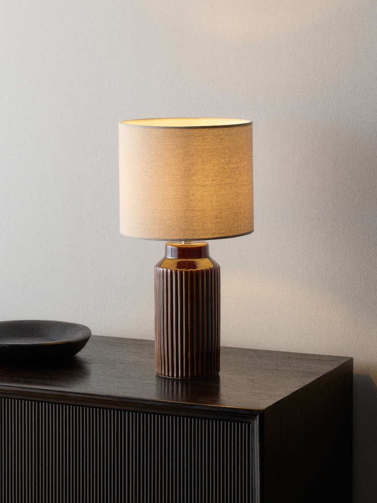The Set Set of 2 Brown/Cream Ribbed Ceramic Table Lamps - Image 2 of 5 The Set Set of 2 Brown/Cream Ribbed Ceramic Table Lamps - Image 2 of 5