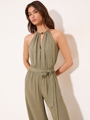 Lipsy Green Khaki Halter Neck Jumpsuit - Image 2 of 4