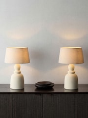 The Set 2 Pack Cream Textured Ceramic Table Lamp - Image 1 of 5
