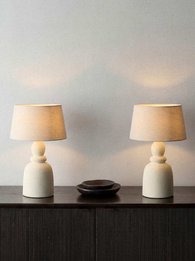 The Set 2 Pack Cream Textured Ceramic Table Lamp - Image 1 of 5 The Set 2 Pack Cream Textured Ceramic Table Lamp - Image 1 of 5