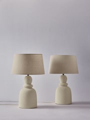 The Set 2 Pack Cream Textured Ceramic Table Lamp - Image 5 of 5