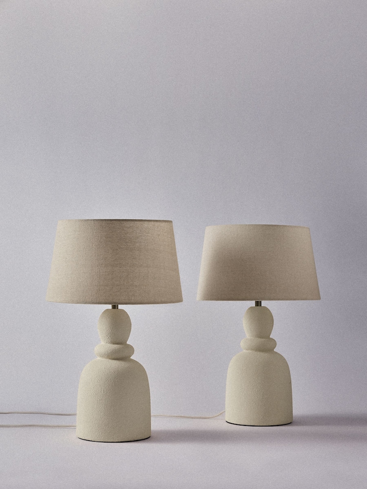 The Set 2 Pack Cream Textured Ceramic Table Lamp - Image 5 of 5 The Set 2 Pack Cream Textured Ceramic Table Lamp - Image 5 of 5