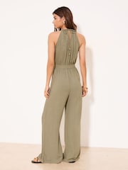 Lipsy Green Petite Khaki Halter Neck Jumpsuit - Image 4 of 4