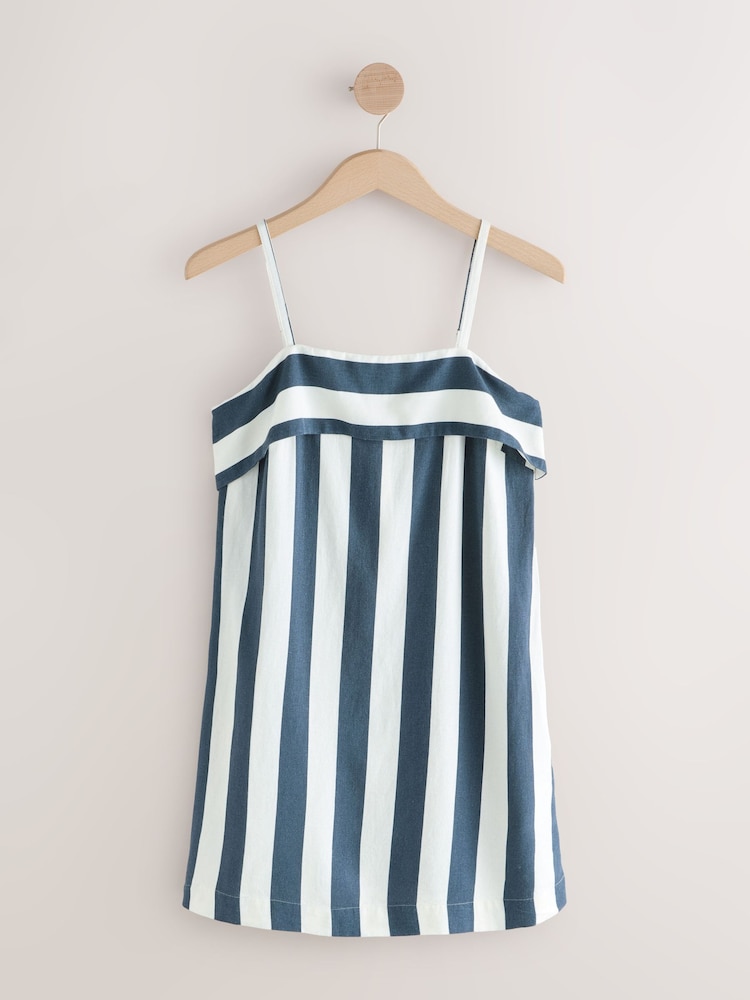 Stripeពណ៌ខៀវ/ស - Strappy Foldover Mini Summer Dress - រូបភាព 1 នៃ 3