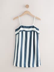 Navy Blue/White Stripe Strappy Foldover Mini Summer Dress - Image 5 of 7