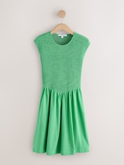 Зеленый - Трикотажное платье мини с короткими рукавами и сборками - Изображение 4 6