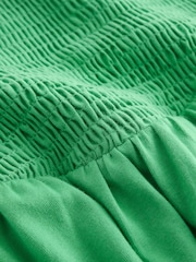 Зеленый - Трикотажное платье мини с короткими рукавами и сборками - Изображение 5 6